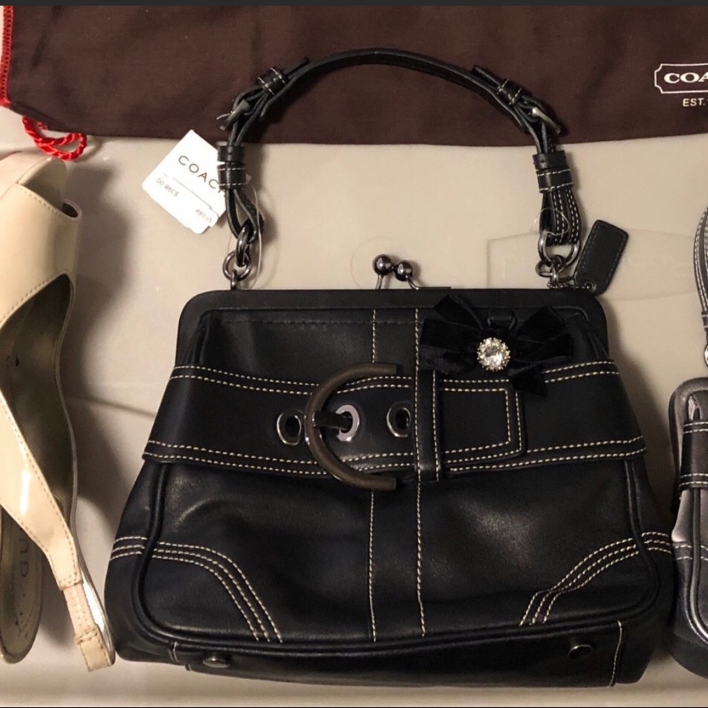 COACH Leather Satchel Bag (BLACK)